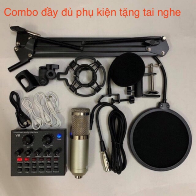 Bộ combo mic livestream hát karaoke card V8 có autotune micro BM900 WOAICHANG  TẶNG tai nghe  (5 món)