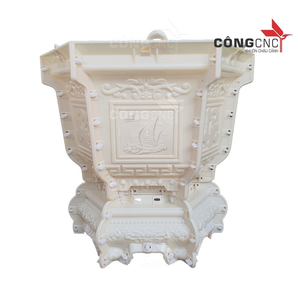 Khuôn Chậu Cảnh ABS Lục Giác 60 Sen - Phúc Lộc Thọ- Cá Chép- Tài Lộc + Khuôn Chân Đôn Kỷ đổ úp đáy 60 - LG60SPLTDK