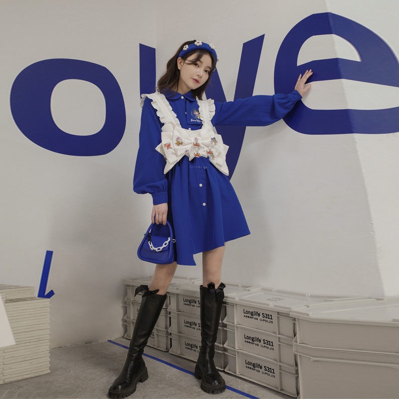 Đầm In Hoạt Hình Phối Nơ Phong Cách Nhật Bản Xinh Xắn Dành Cho Nữ