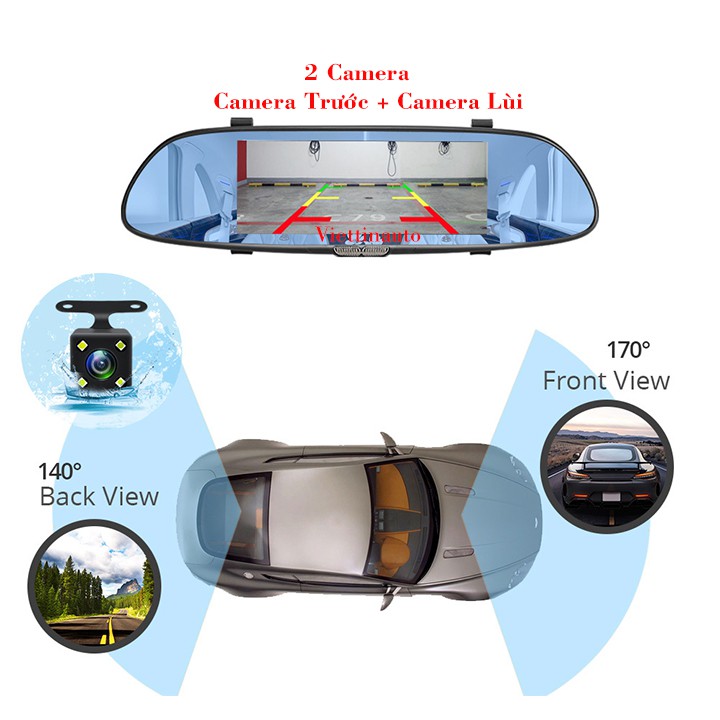 Camera giám sát hành trình Tích hợp Camera lùi gắn gương chiếu hậu Màn hình 7 In cảm ứng C700 Tiếng Việt