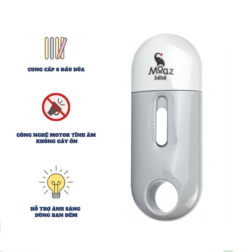 Máy dũa móng tay cho bé Moaz Bebe MB015 với 6 đầu mài nail mini có đèn pin