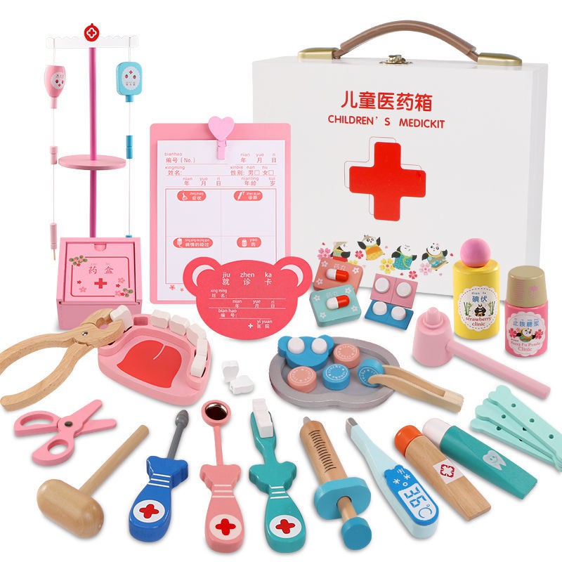 Đồ chơi trẻ em bác sĩ cô gái dụng cụ bằng gỗ hộp y tế tiêm tá nam bé 3-6 tuổi nhà