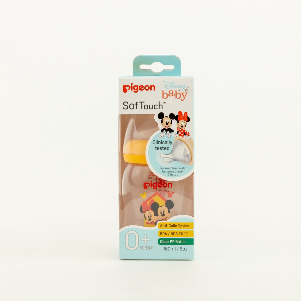 Bình Sữa Pigeon Softouch PP Plus Disney Baby - Màu Vàng 160ml/240ml