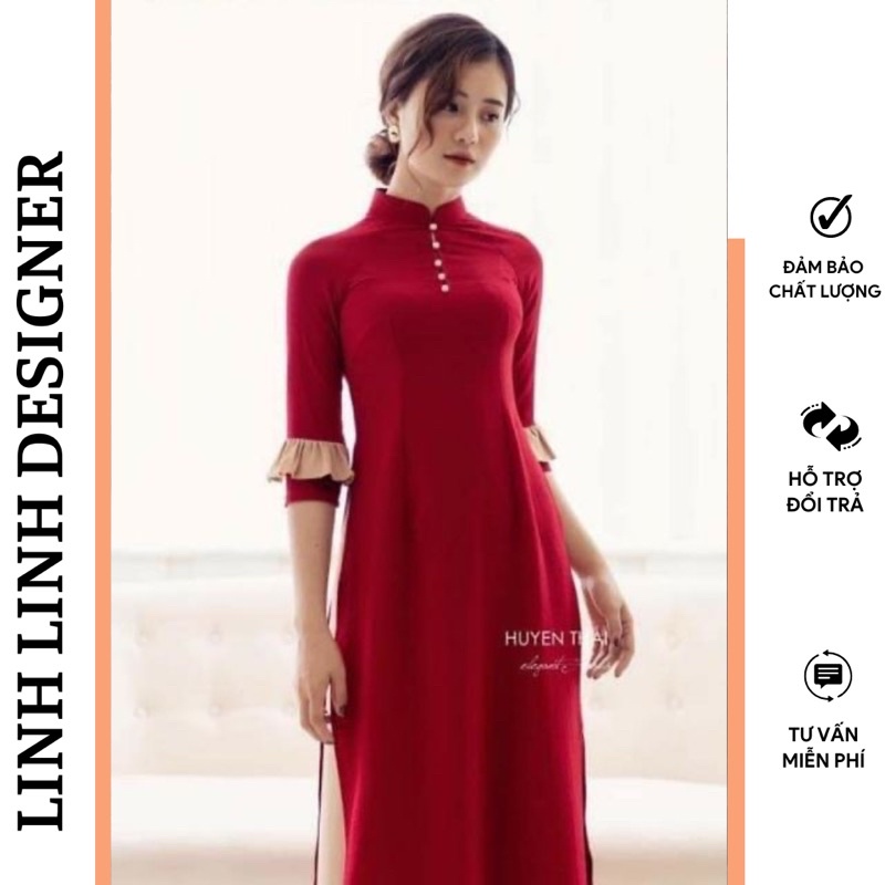 Áo dài thời trang phối tay loe, chất liệu lụa nhật loại 1