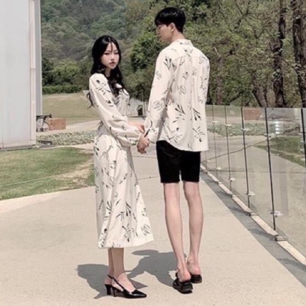 Đồ đôi nam nữ đẹp Set áo váy sơ mi Hàn Quốc dáng dài COUPLE STORE