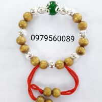 Vòng dâu tằm 9 bi bạc + đá bọc hoa