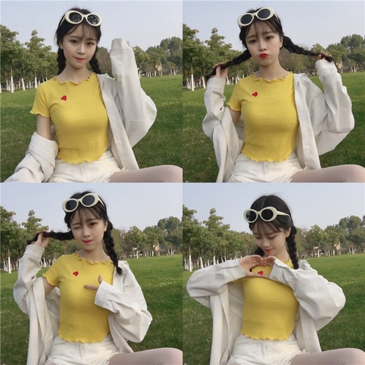 ÁO THUN NỮ ❄ FREESHIP ❄ TAY NGẮN THÊU TRÁI TIM THỜI TRANG XIXO CAO CẤP MÃ ATN0005