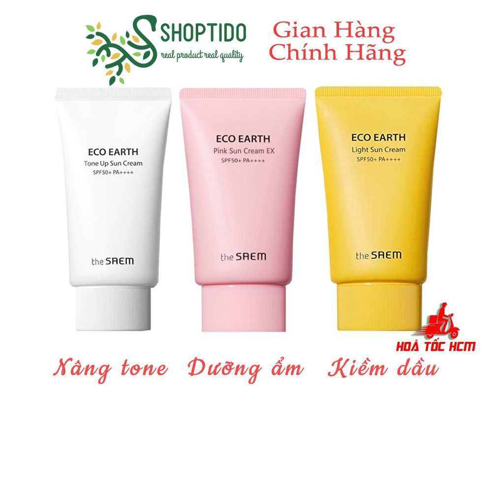 Kem chống nắng The Saem eco earth oower pink sun cream SPF50+ PA++++ 50ml NPP Shoptido