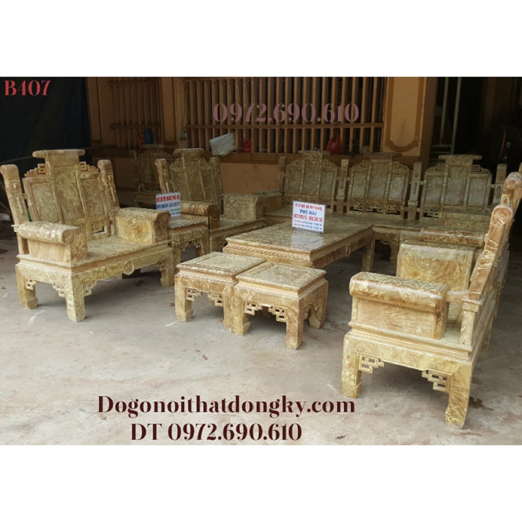 Bộ bàn ghế gỗ nu nghiến kiểu Âu Á tay hộp sang trọng B407
