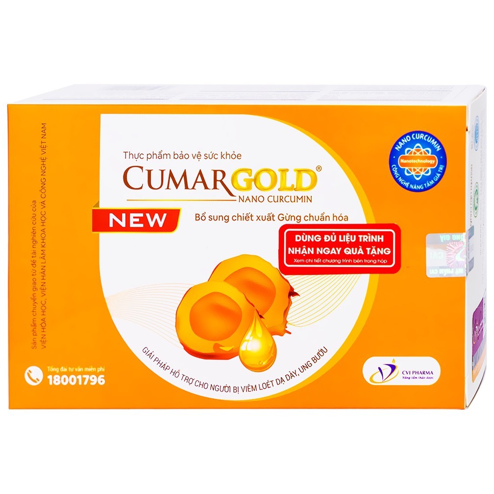 CumarGold New (Nano Curcumin) - Viên uống hỗ trợ cho người viêm loét dạ dày, ung bướu