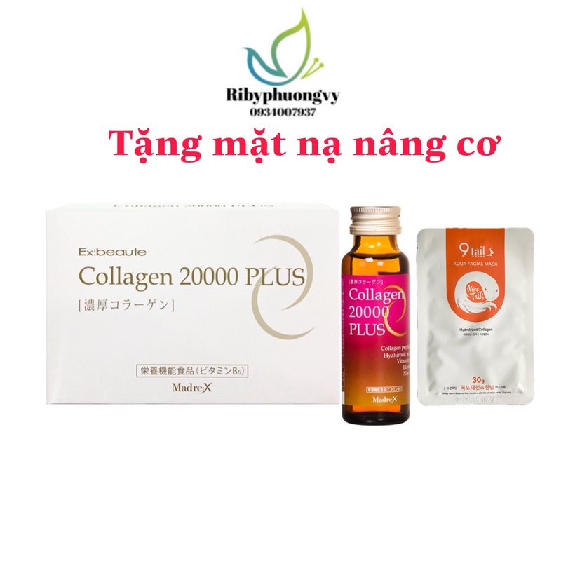 Nước uống đẹp da Collagen 20000 Plus Nhật, hộp 10 lọ, ngăn ngừa lão hoá, trẻ hoá da