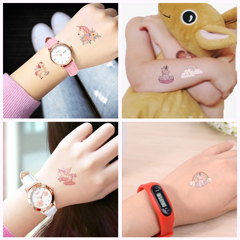 Sticker hình xăm ngựa kỳ lân dán tạm thời an toàn không độc hại dễ thương cho bé