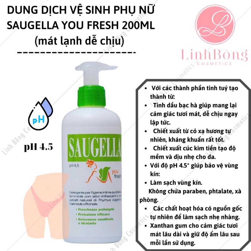 DUNG DỊCH VỆ SINH PHỤ NỮ SAUGELLA YOU FRESH 200ML (xanh lá)