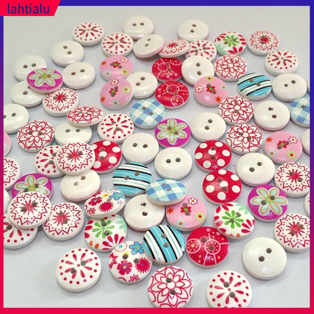 Bộ 100 Cúc Áo Gỗ In Hình Hoa Nhiều Màu Sắc DIY