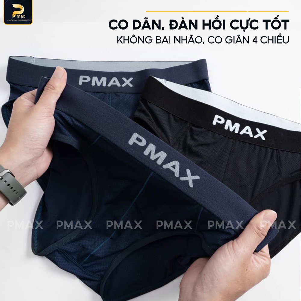 Combo 2 quần lót tam giác nam vải lụa lỗ kim Icy tự nhiên 100% thoáng khí co giãn cao cấp - PMAX