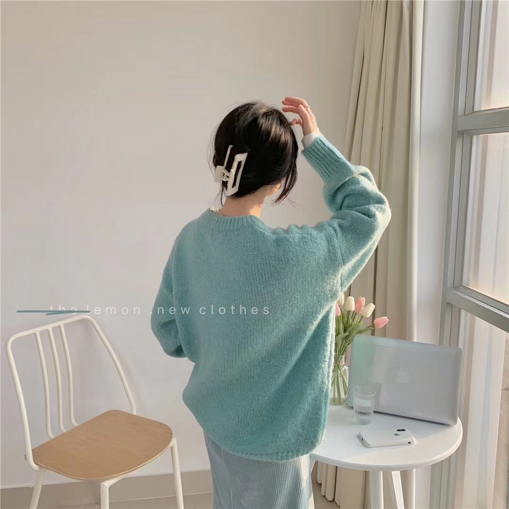 Áo sweater dệt kim cổ tròn dáng rộng phong cách thời trang hàn quốc có 5 màu | BigBuy360 - bigbuy360.vn
