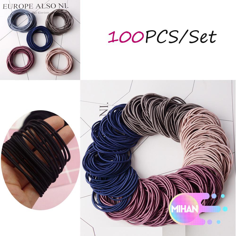 Bộ 100 dây buộc tóc đàn hồi đáng yêu đơn giản thời trang dành cho nữ