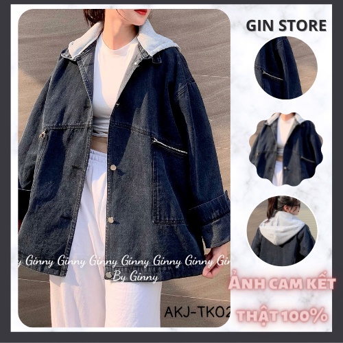 Áo Khoác Jean Túi Zip Nón Nỉ AKJ TK02 | Phong Cách | Thời Trang | GINSTORE