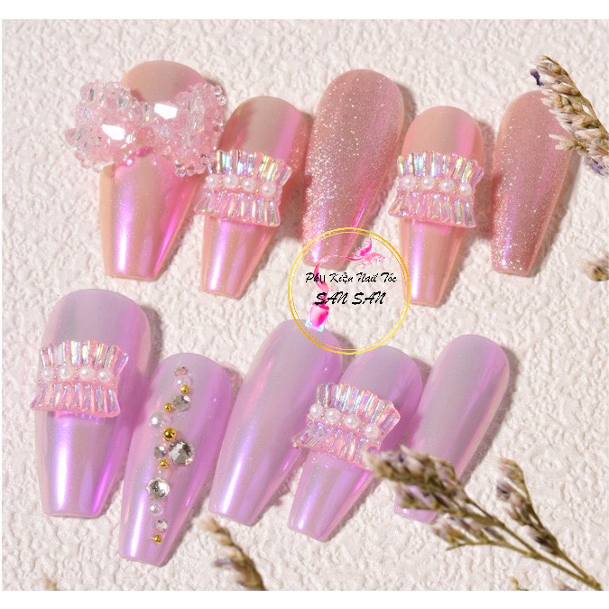 Set 3 viên Charm nail nơ nhún Hàn Quốc hot 2021