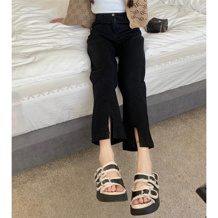 Quần Jean Đen Dáng Ôm Ống Đứng Thời Trang Cho Nữ