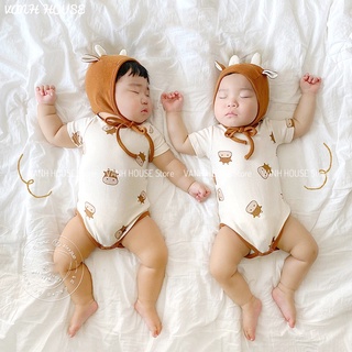 Set bộ body kèm mũ sừng dễ thương, quần áo trẻ em cao cấp mềm mại