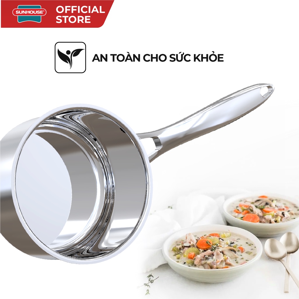 Bộ nồi chảo inox 304 đa lớp Sunhouse Mama SHG700 | 3 nồi, 1 chảo và 1 quánh | 16cm/18cm/22cm/26cm | 3 lớp