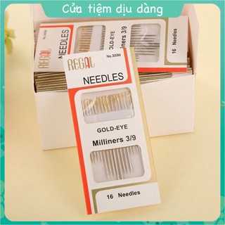 Set 16 mũi kim khâu quần áo nhiều size chuyên dụng (kim thêu đuôi vàng)