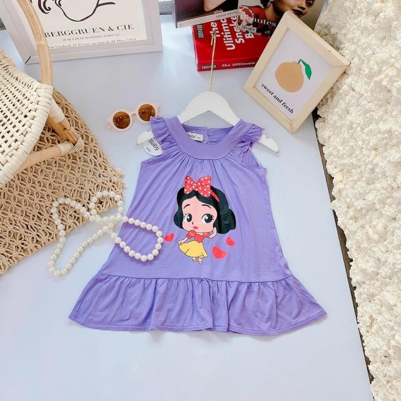 Đầm thun lạnh cánh tiên in hình dễ thương cho bé Size 80-120