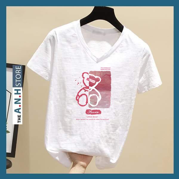 Áo Thun cotton xược cổ tim nữ ANHSTORE in hình thời trang