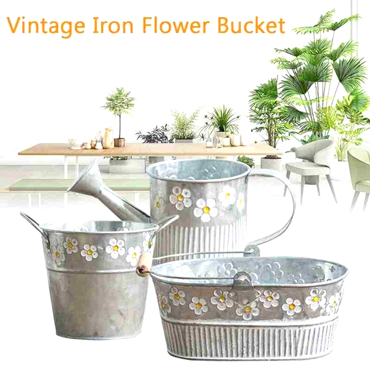 Chậu Hoa / Cây Cảnh Bằng Sắt Có Giá Đỡ Bằng Kim Loại Phong Cách Vintage 5 Kiểu Tùy Chọn Trang Trí Nhà Cửa