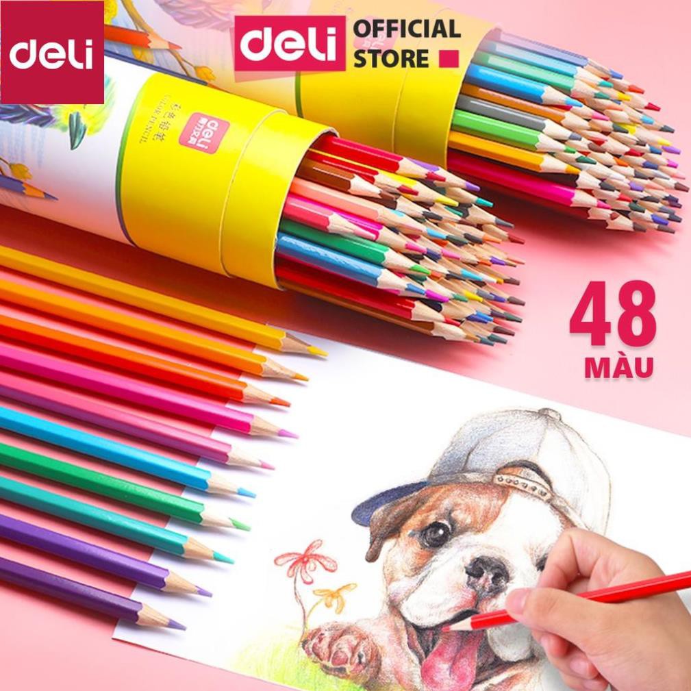 Bút chì màu dạng cốc Deli - chất liệu gỗ khô tự nhiên an toàn - 12/24/36/48 màu - 7070 [Deli]