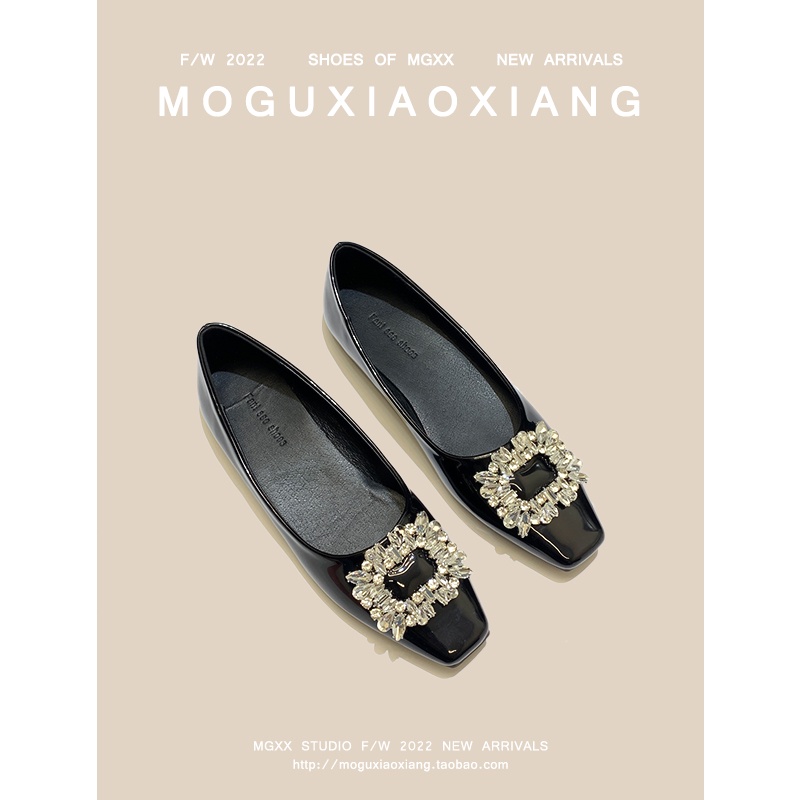 Giày nữ đế bệt mũi vuông đế bằng da lộn/da bóng Hàn Quốc - MÃ SẢN PHẨM A61