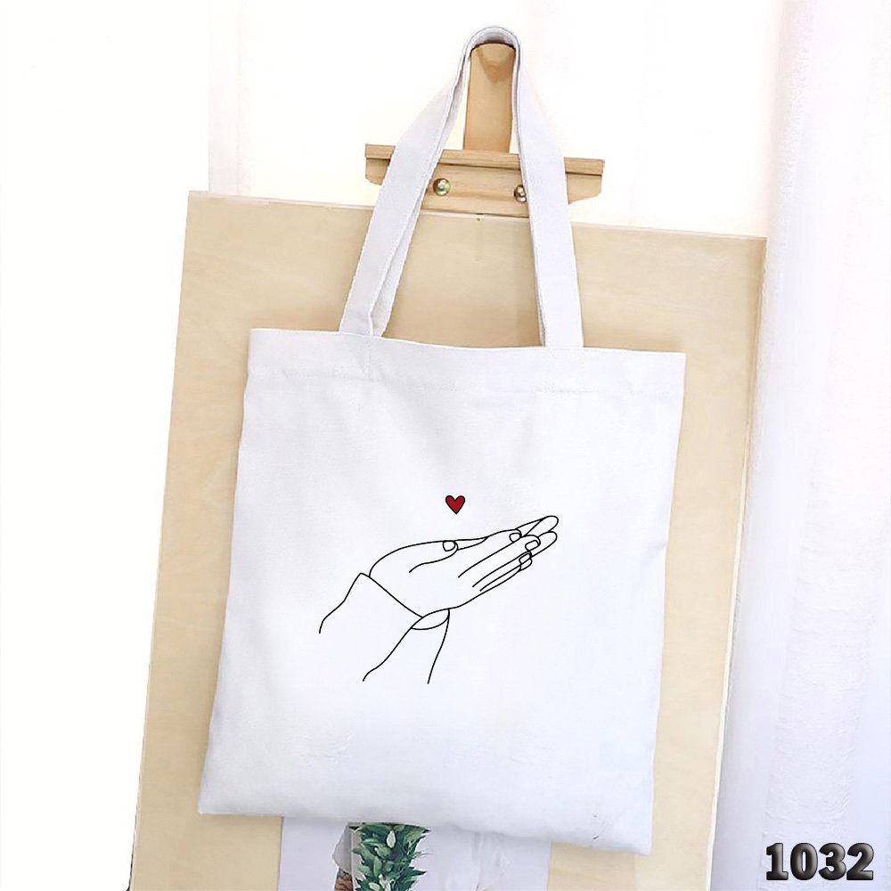 TÚI TOTE TRẮNG CHẤT VẢI CANVAS 501 1032 ĐÔI BÀN TAY DỄ THƯƠNG HÀNG CHUẨN ĐẸP