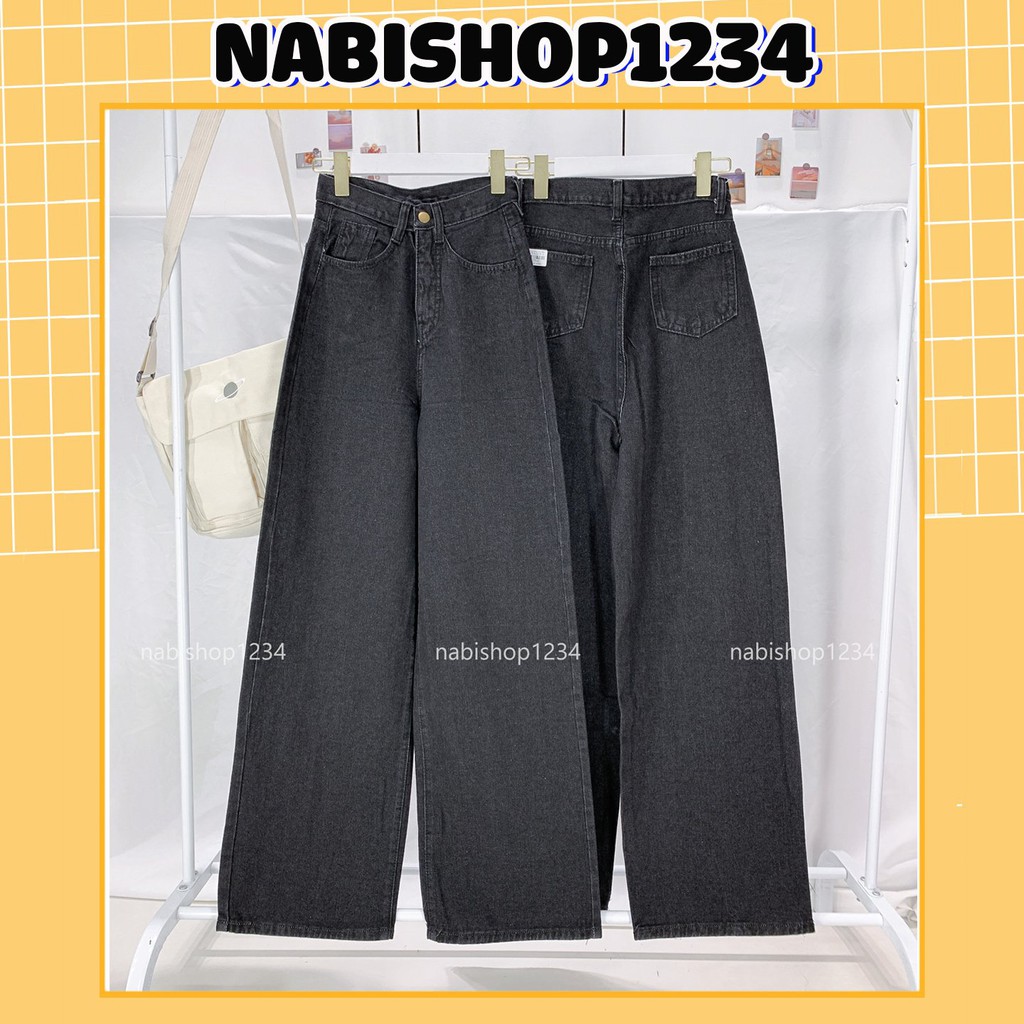 Mã 3100+5116 Quần ống rộng nữ chất jean Nabishop1234 kiểu lưng cao form ống suông