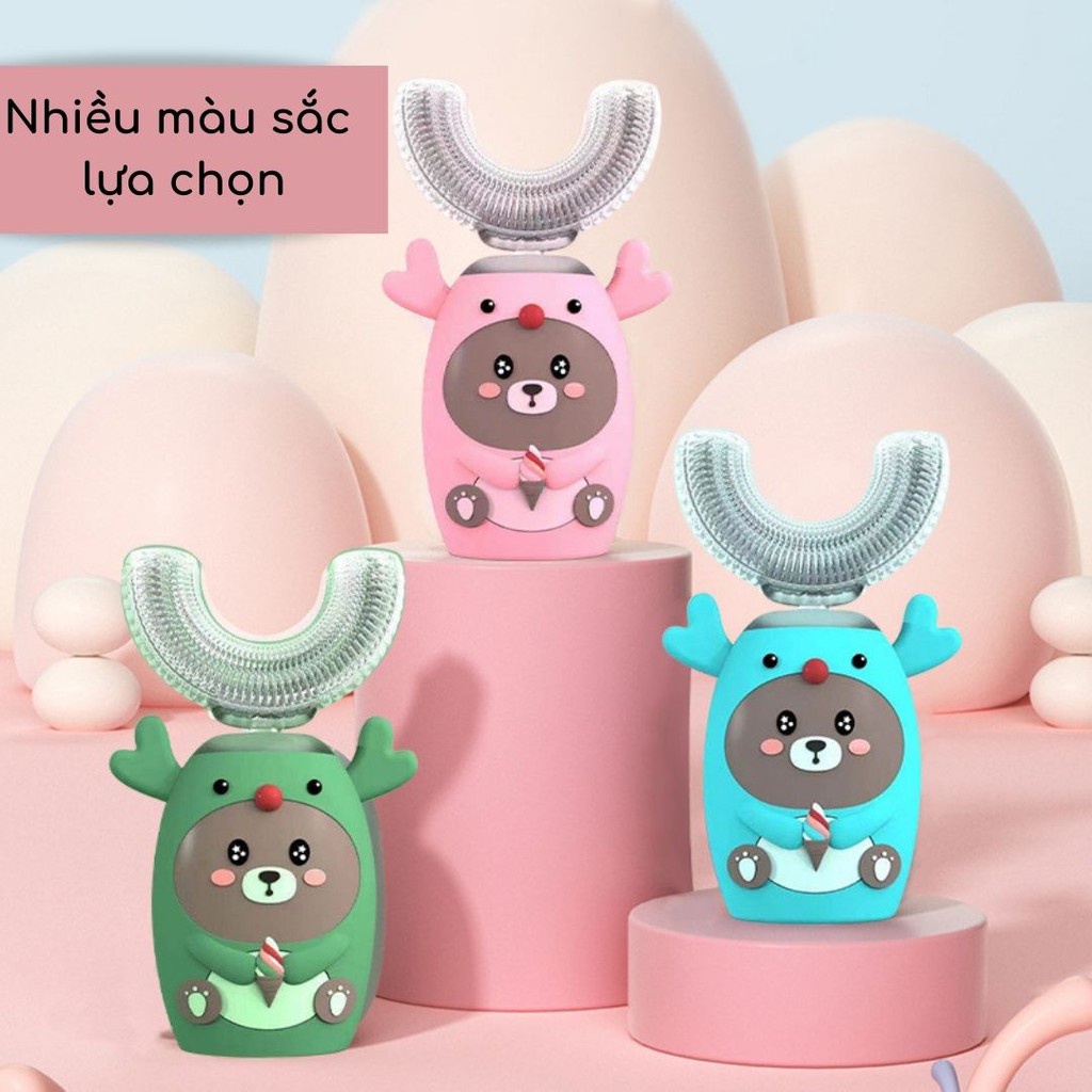 Bàn chải điện chữ U đánh răng cho bé Kichilachi cho bé Từ 2 đến 9 tuổi có sạc điện