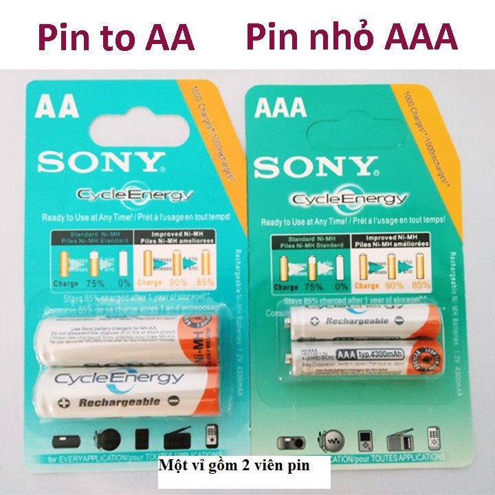 Pin sạc AA (2A) AAA(3A) Sony 1.2V vỉ 2 viên