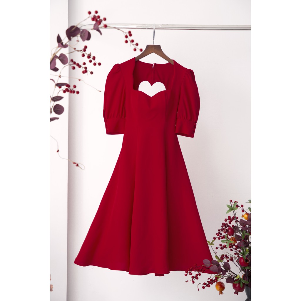 SÒ VINTAGE - MIYONE Đầm tay phồng trái tim cổ răng cưa | BigBuy360 - bigbuy360.vn