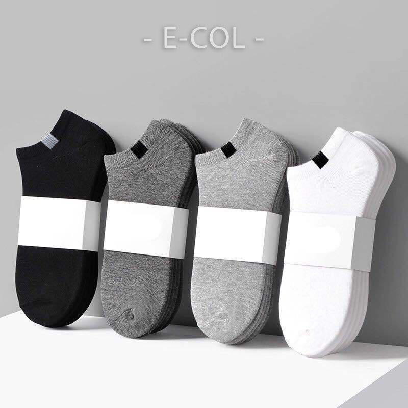 Tất nam cổ ngắn E-COL trơn 4 màu khử mùi, chống hôi chân vải dày dặn thấm mồ hôi