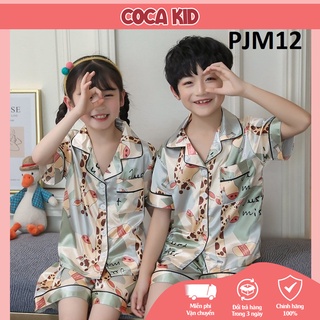 Đồ Ngủ Ngắn Tay Cho Bé, Bộ Pijama Ngắn Tay Bé Trai, Bộ Pijama Cho Bé Gái Chất Lụa In Hình Cực Yêu Cho Bé Từ 8kg - 39kg
