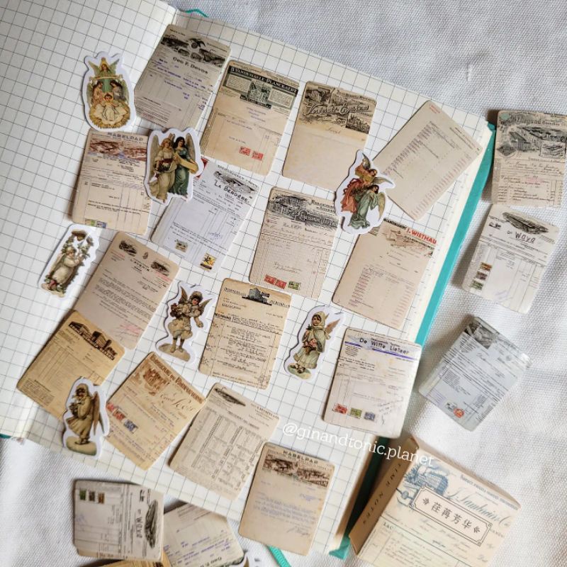 Set 25 sticker phong cách vintage dùng trang trí bullet journal - ginandtonic