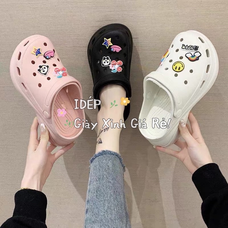 Dép Crocs nữ cao 6cm đúc siêu nhẹ (8 sticker)- Giày sục đi mưa iDÉP (Form nhỏ) - SL035