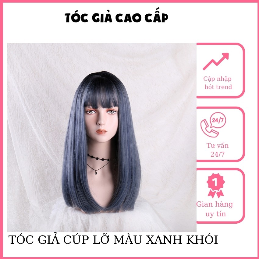 Tóc giả nguyên đầu màu xanh khói, mã ms1799