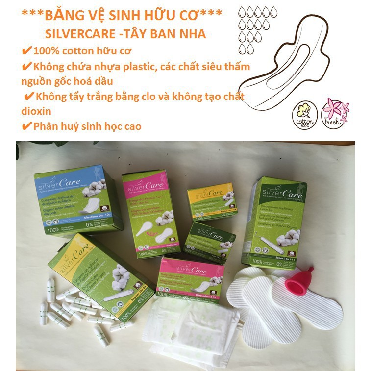 Băng vệ sinh hàng Ngày / ORGANIC / Băng Vệ Sinh Hữu Cơ Silvercare, Siêu Mỏng, Hộp 24 Miếng, Nhập Khẩu Tây Ban Nha