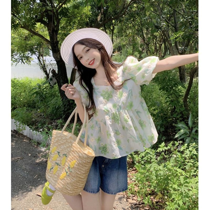 Áo Sơ Mi Ngắn Dáng Rộng In Hoa Kiểu Pháp Thời Trang Mùa Hè Cho Nữ