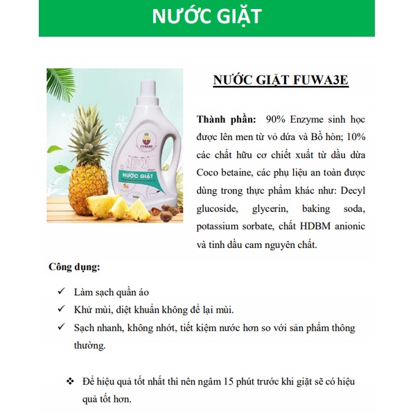 Nước Giặt Hữu Cơ Fuwa3e Organic Sinh Học 4L Giặt Quần Áo, Đồ Lót, Sạch Nhanh, Hương Cam,  An Toàn Cho Em Bé, Cuong88vp