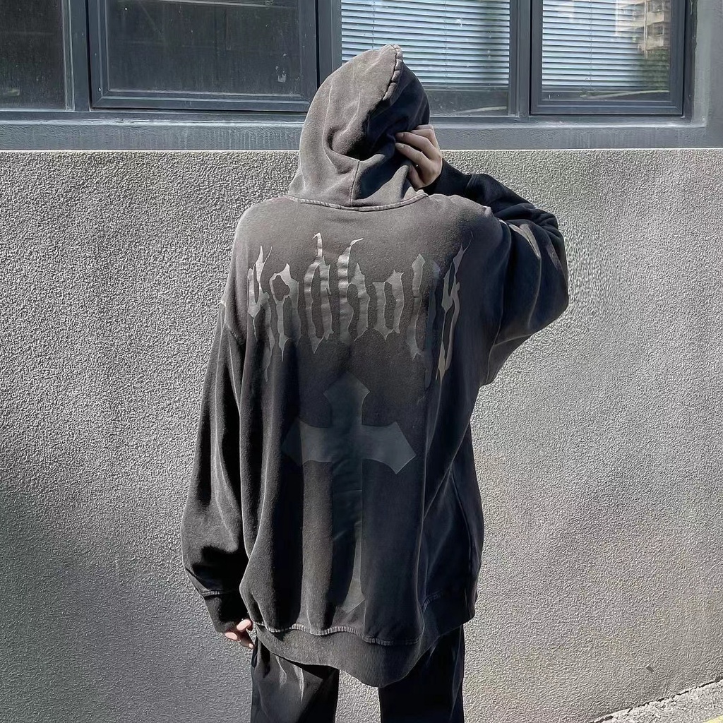 Mrn Gần Như Distress Áo Khoác Có Mũ Trùm In Hình gothic Đường Phố Thời Trang Mùa Thu retro Mỹ