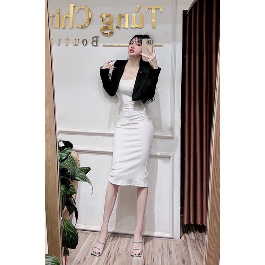 Set Váy Hot body kèm vest có đệm vai váy có khoá sau chất đẹp