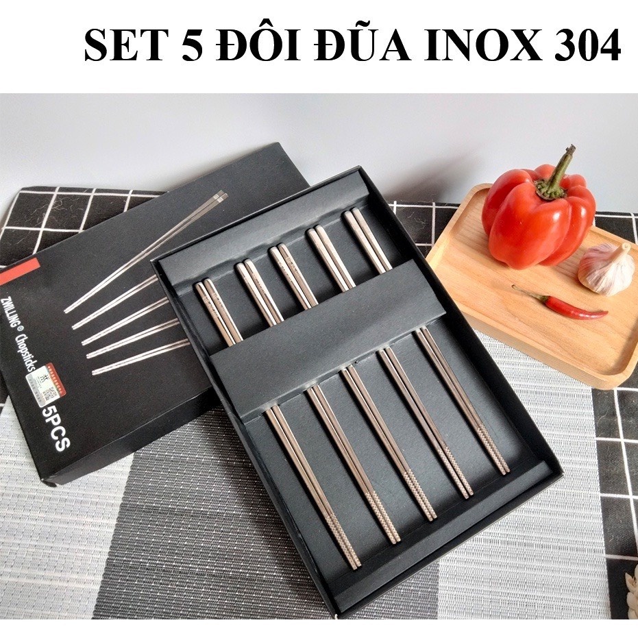HỘP 5 ĐÔI ĐŨA Cao Cấp INOX 304