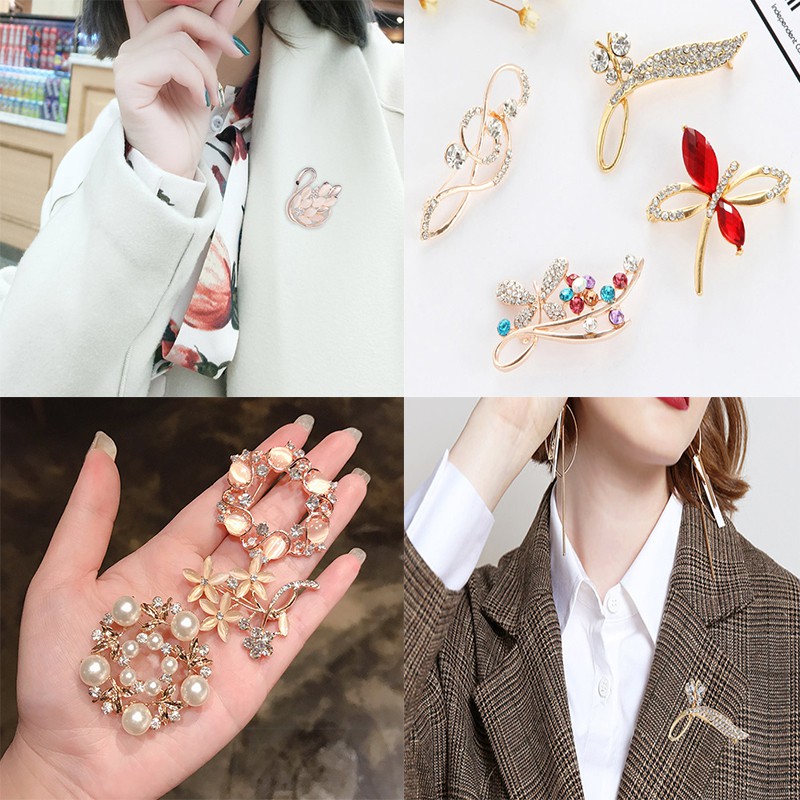 Ghim CàI ÁO HìNh Hoa ĐíNh Kim Cương NgọC Trai Giả ThờI Trang Cho Nữ