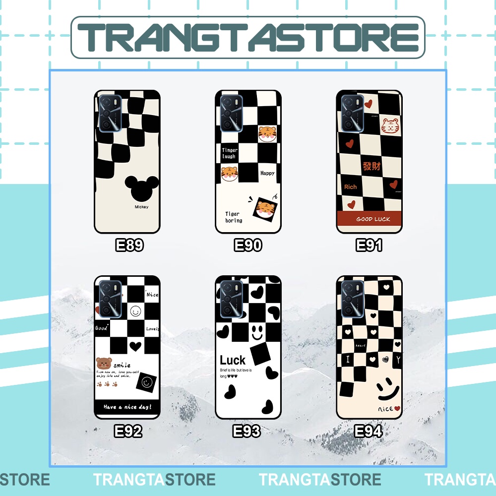 Ốp Oppo A16 / A16s in hình sọc caro, họa tiết đen trắng dễ thương